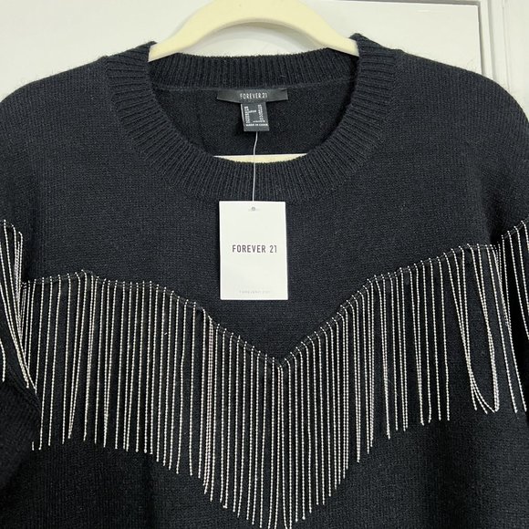 F21 Rhinestone Fringe-Trim Sweater - Picture 5 of 5